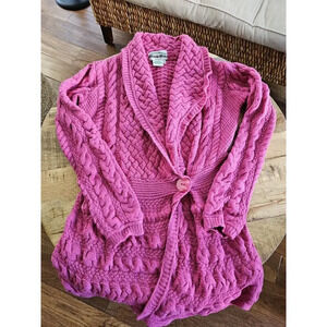 Aran Crafts Ireland Shawl Collar Knitted Cardigan Sweater Women's Size S